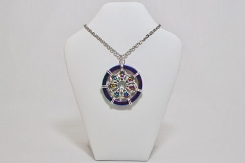 Rainbow Hematite Flower Pendant in Bright Aluminum